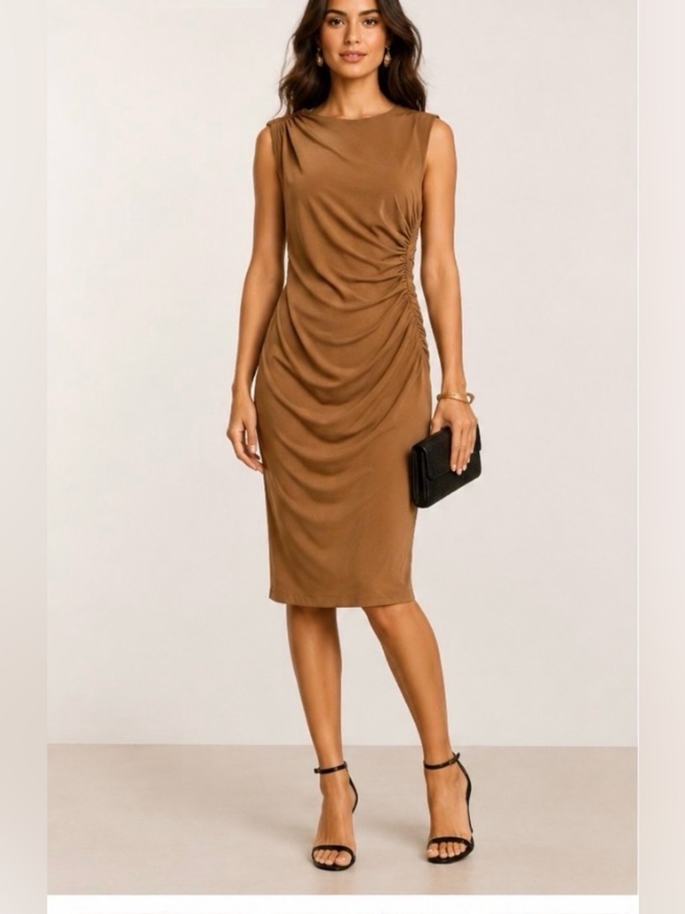 NWT Zara Brown Ruched Draped Sleeveless Mini Dress - Size M #0143